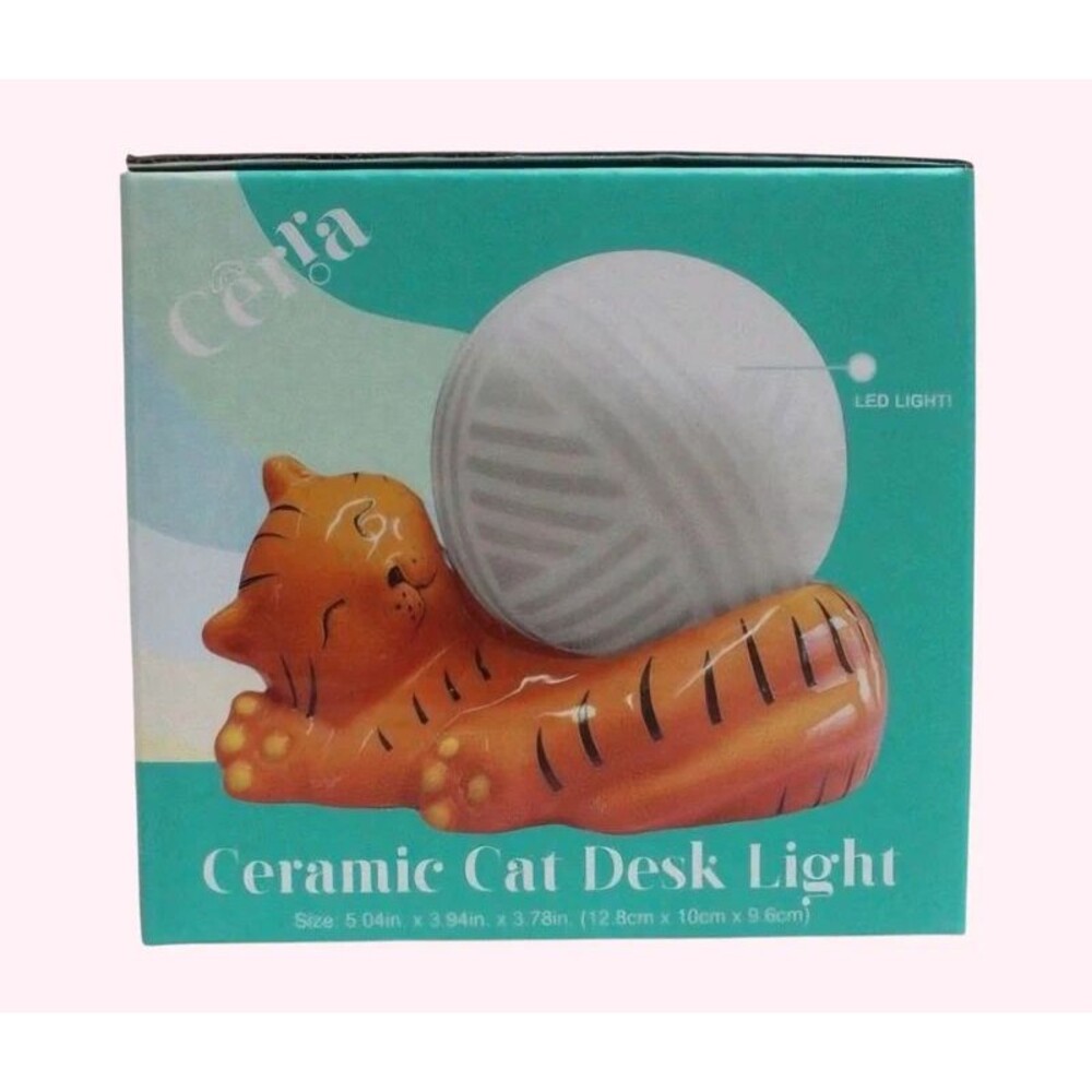 Ceramic Cat Yarn Ball LED Desk Light Lamp – Orange Sleeping Kitty NIB